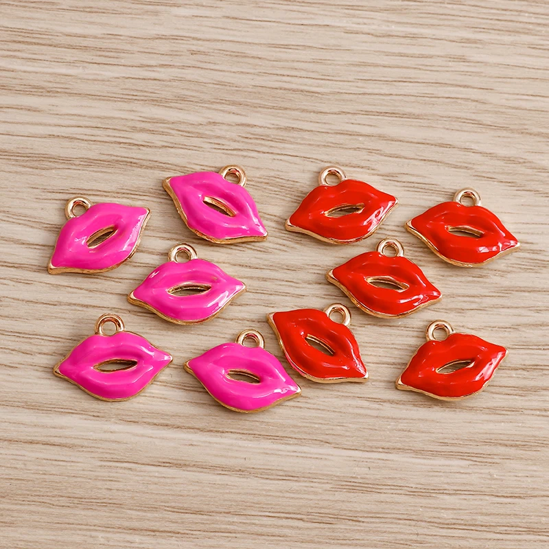 10 sztuk 17*12mm emalia seksowne czerwone usta Charms wisiorki na naszyjniki breloki DIY Charms rękodzieło biżuteria akcesoria do robienia