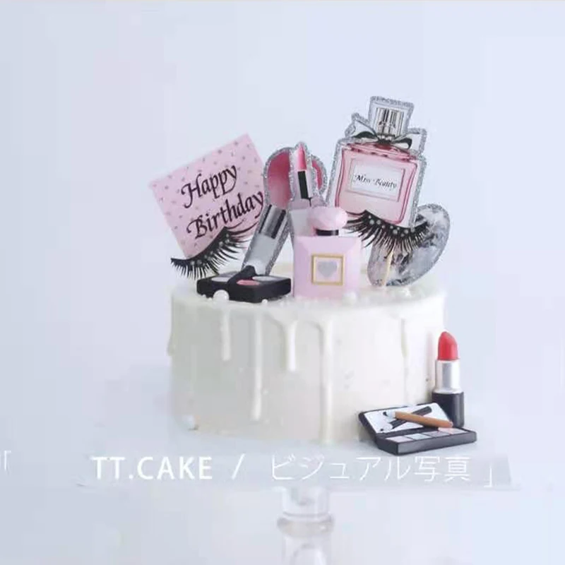 New High heel girl Cake Topper Lipstick lady cosmetics birthday party perfume cupcake toppers happy birthday dessert Cake decor