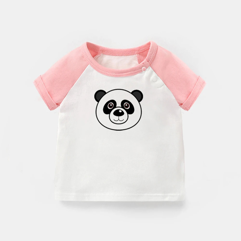 

Cute Cartoon Banksy Foolishly Panda Black Eyes Design Newborn Baby T-shirts Toddler Graphic Raglan Color Short Sleeve Tee Tops