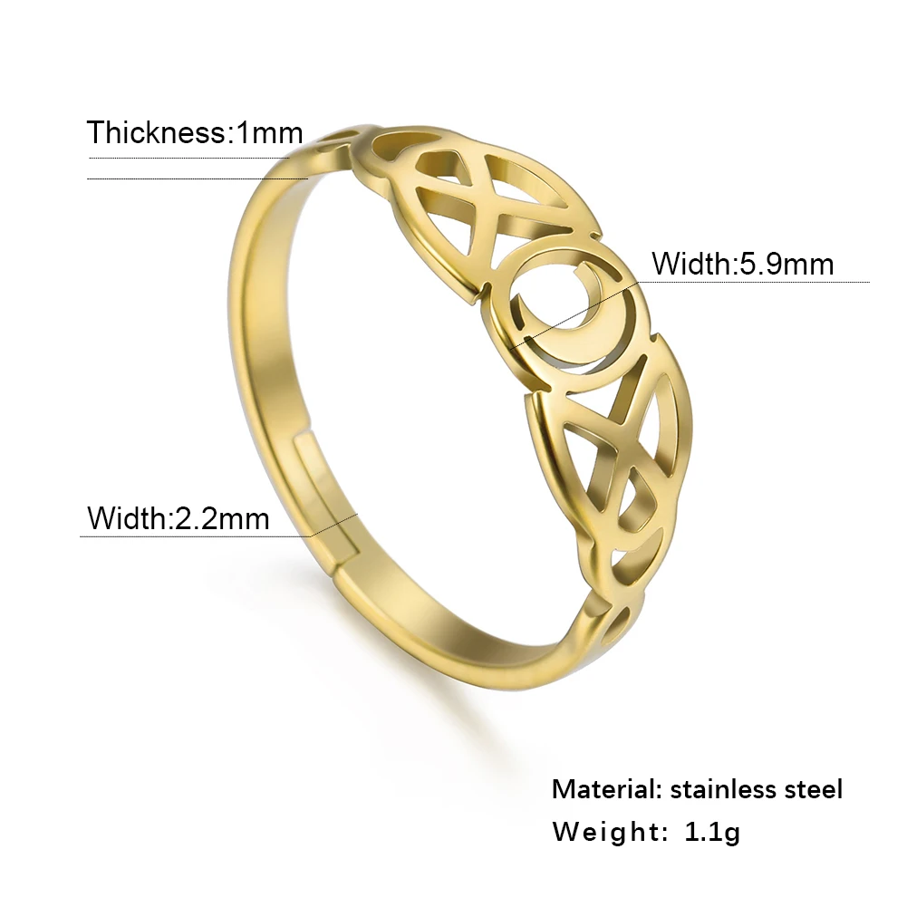 COOLTIME Moon Finger Ring for Women Triquetera Irish Knot Steel Color Stainless Steel Gifts for Men Lover Couple Rings Jewelry