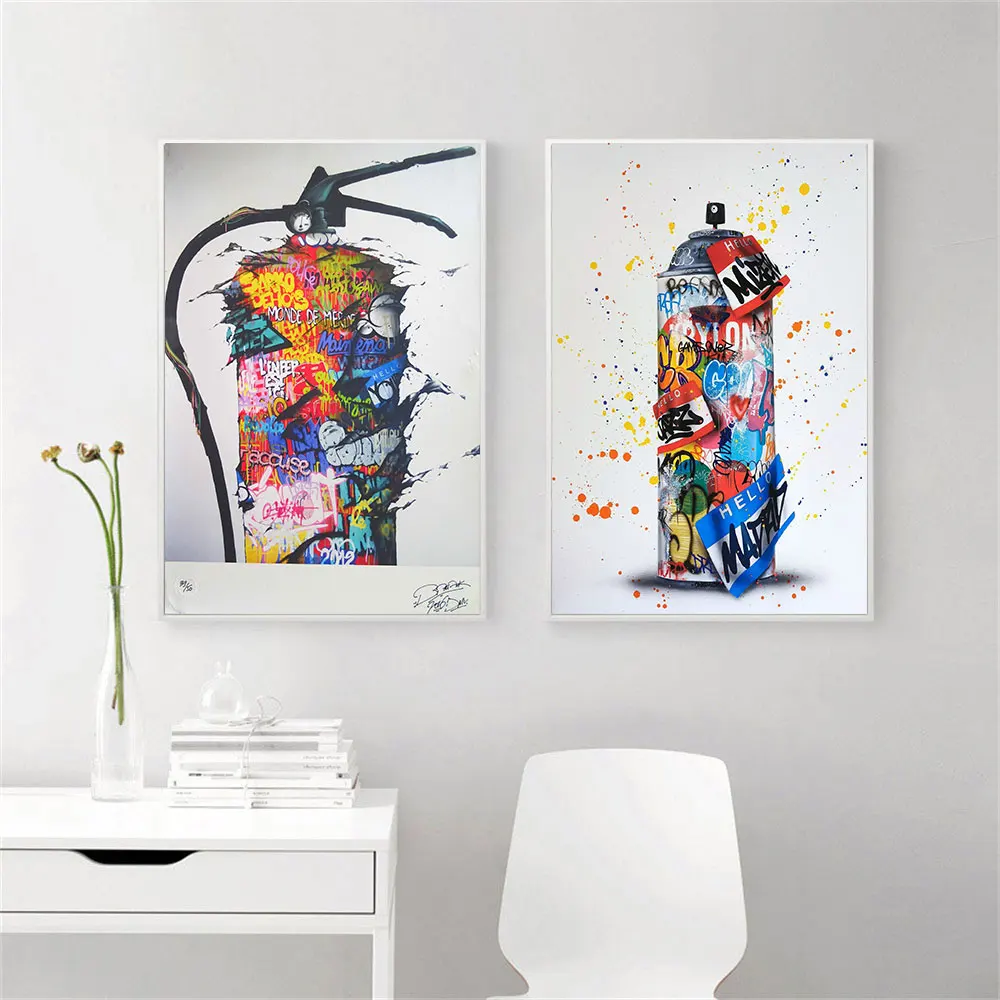 Canvas Painting Abstract Graffiti Sprayer Fire Fighting Cartoon Poster Modern Style Spray Wall Art Picture Home Room Decor Print