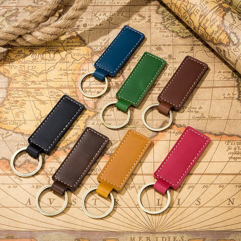 7-kolorowy, modny, ręcznie robiony skórzany damski brelok samochodowy w stylu retro, męski biznesowy brelok ze skóry bydlęcej, nowe, proste breloki unisex