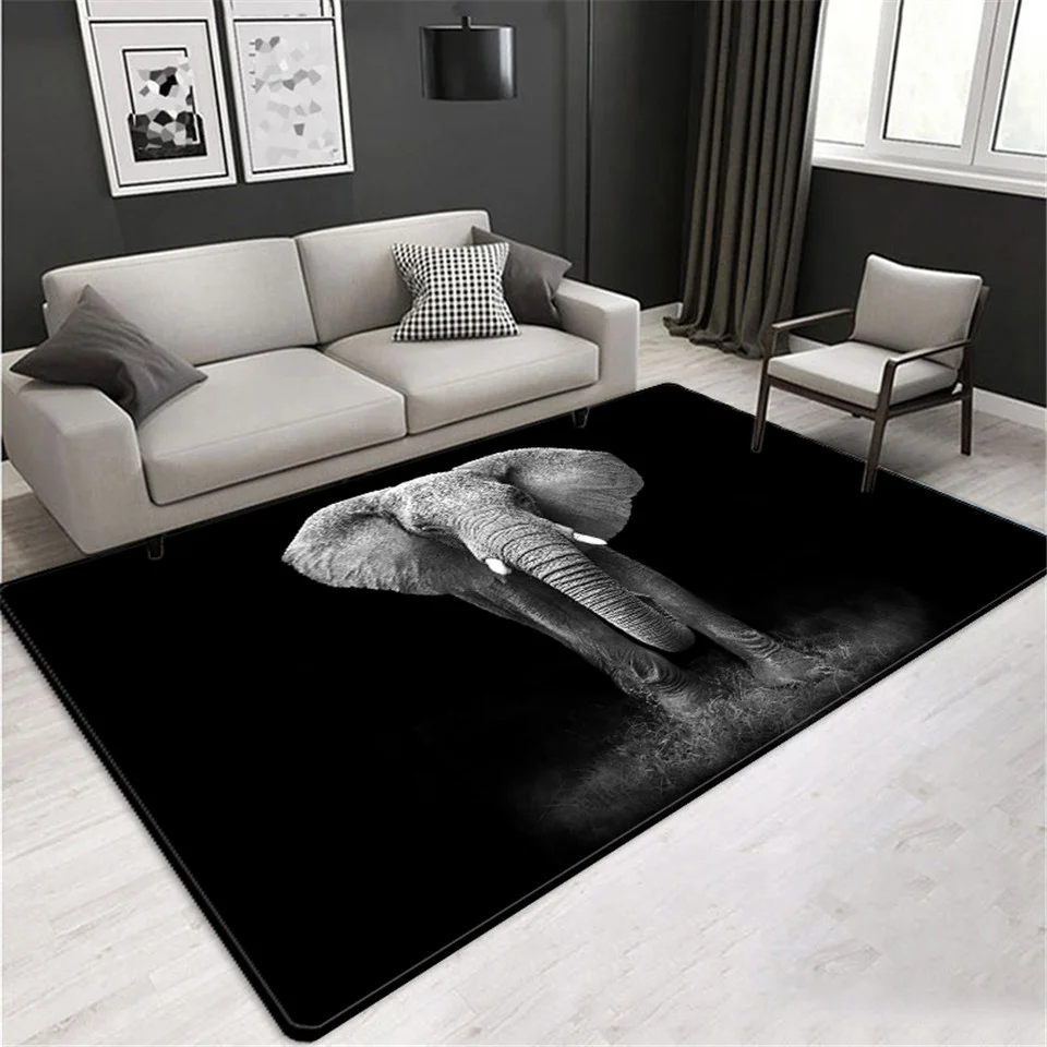 

Elephant 3D Mats For The Floor Large Animal Carpet For Living Room Nordic Luxury Style Black Carpet Home Decor Bedroom Rug