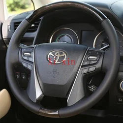 For Toyota Alphard leather hand-sewn steering wheel cover on the left and right sides, black leather with black thread