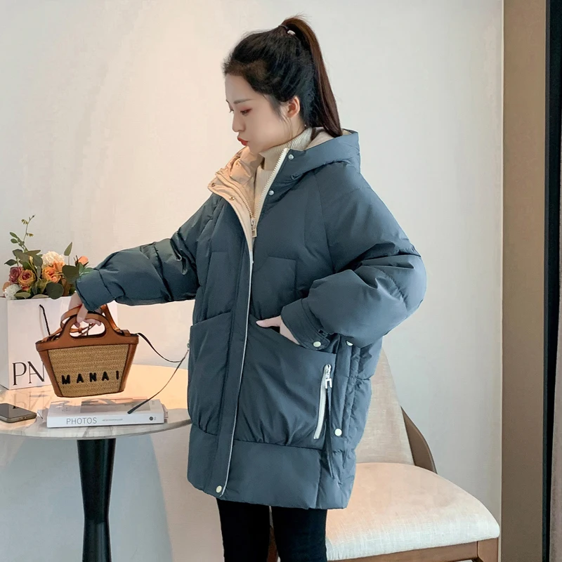 Women Thermal Parka Coat 2025 New Winter Jacket Female Outerwear Mid-Length Loose Thick Hooded Parker Ladies Down Padded Jacket