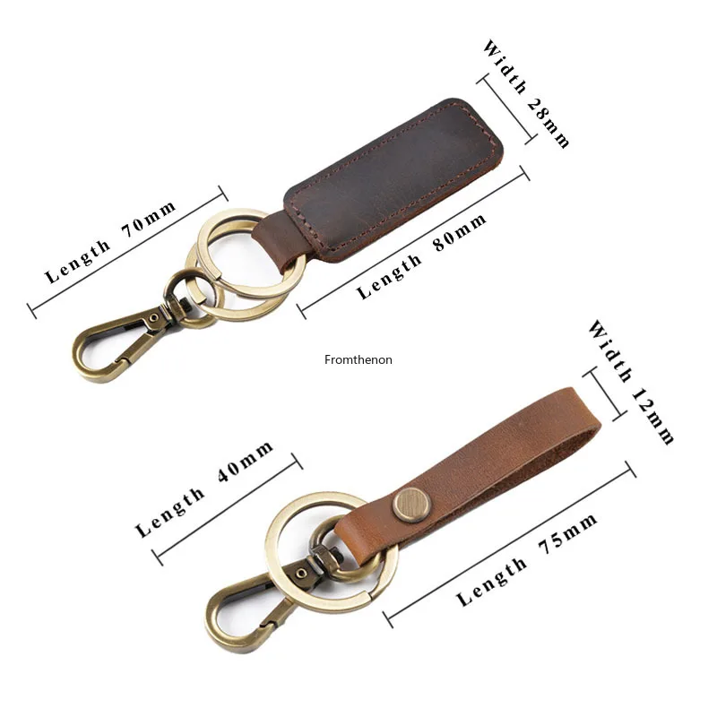 Fromthenon Vintage Genuine Leather Bronze Metal Keyring Keychain Holder Women Men Car Pendant Office Accessories Men Father Gift