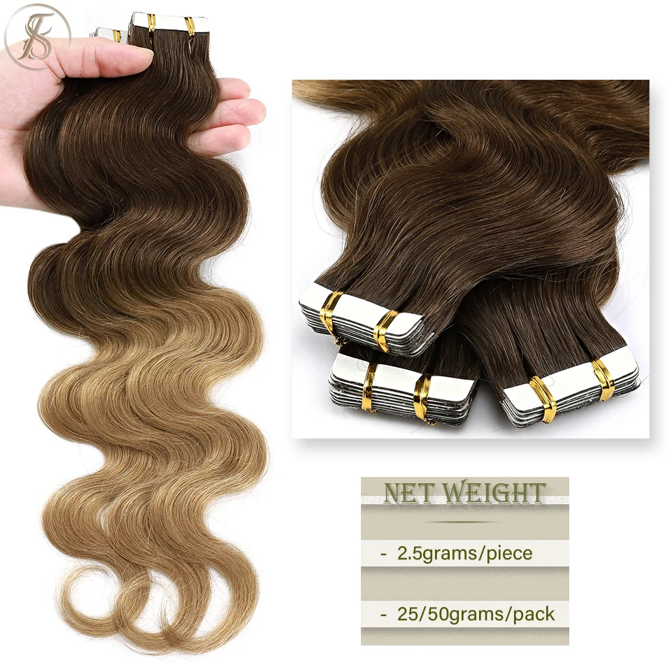 Tess Tape In Hair Extension, extensiones de cabello Natural ondulado, trama de piel adhesiva de cabello humano de doble cara, sin costuras,