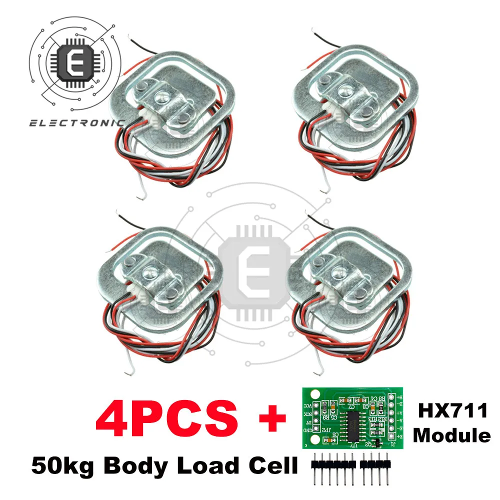 4pcs 50KG Human Scale Body Load Cell Resistance Strain Weight Sensor + HX711 Module Pressure Sensors Measurement Tools