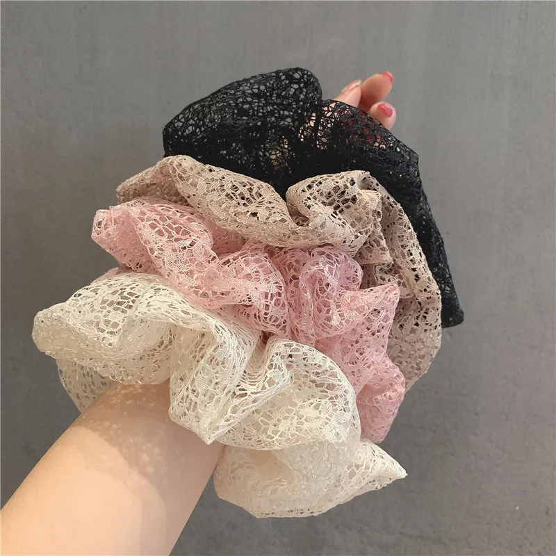 1PC Lace Oversized Hair Scrunchies Large Size Hollow Out Elastic Hair Bands Ponytail Holder Elegant Lacy Hair Tie For Girl Women