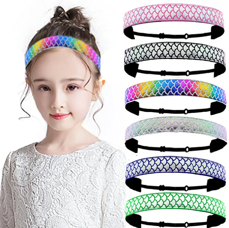 Children Baby Girls Headbands Adjusted Mermaid Fish Scales Belt Ripple Toddler Kids Headwear Scarf Accessories Elastic Print