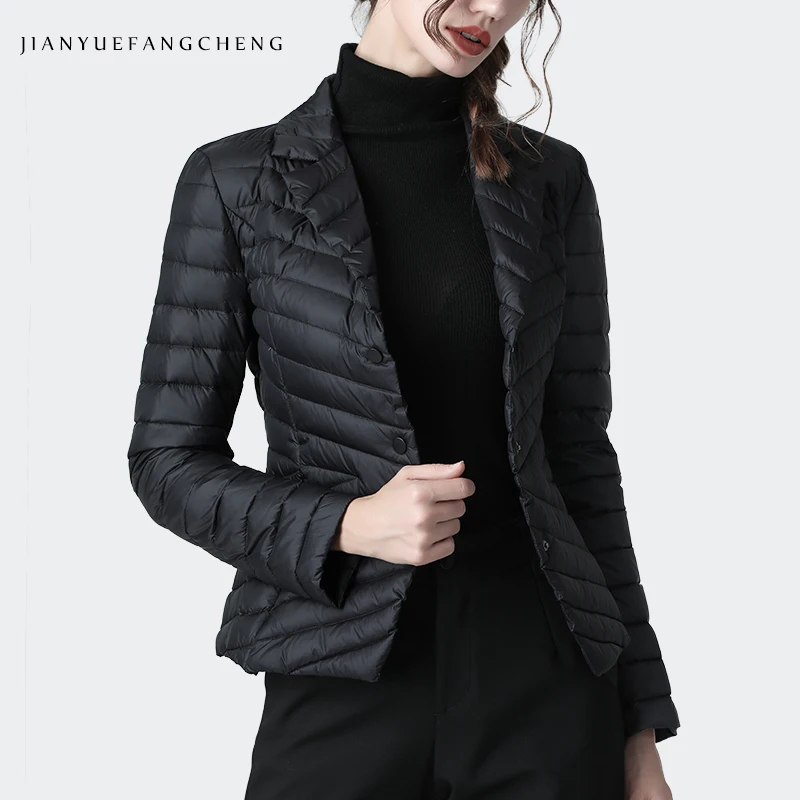 Chaqueta de plumón con cuello de traje para mujer, Abrigo acolchado ligero y elegante, ajustado y cálido, de talla grande, con 3 botones, para