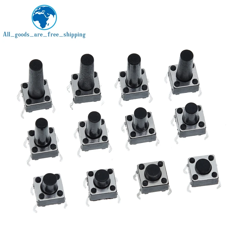 100pcs 6X6X5/4.3/5.5/6/7/8/9/10/13MM Tact Switch Push Button Switch 12V 4PIN DIP Micro Switch For TV/Toys/home use Button