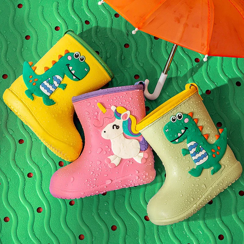Children Rubber Rain Boot Cartoon Cute Dinosaur Unicorn Shoes for Boys Girls Waterproof EVA Non Slip Toddler Kids Rain Boots