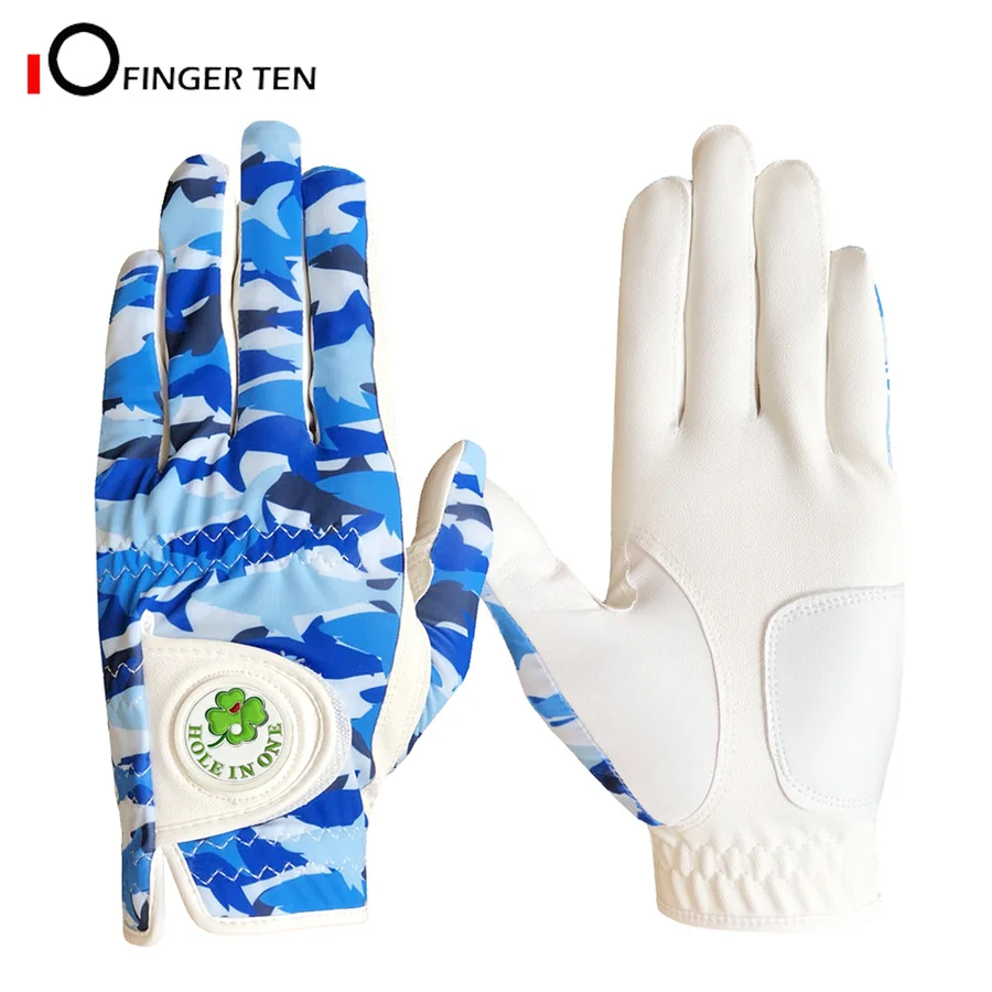 

Blue Camouflage Design Golf Gloves Men with Ball Marker Cool All Weather Grip Left Right Hand Size S M L XL