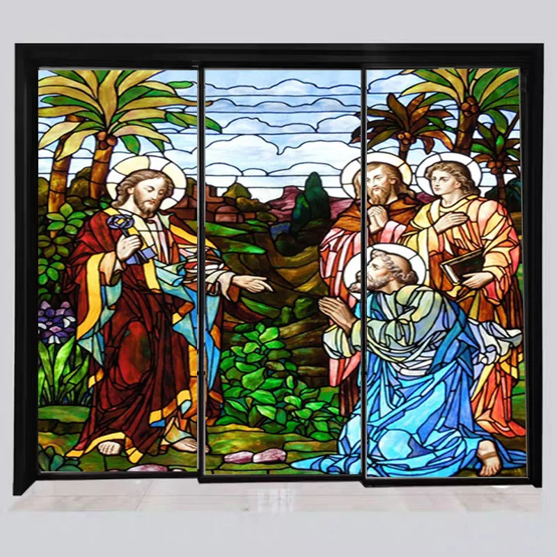 Custom Size Stained Glass Static Cling  Window Film  Religious Jesus Christ Poster for Church Decor Home Door Glass Sticker