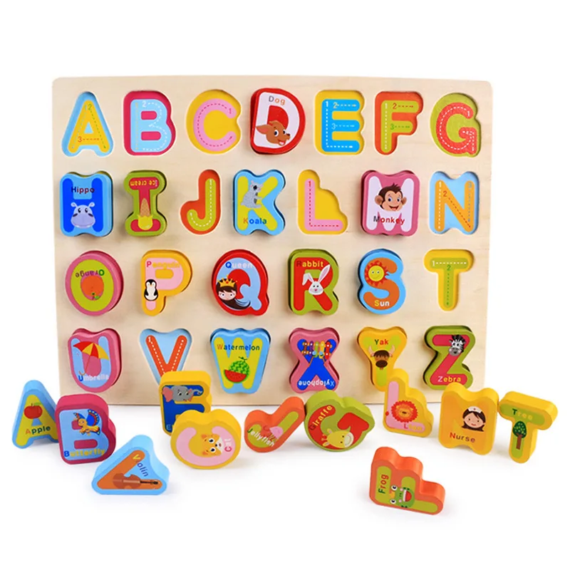 Wooden Toys Hand Grasping Board Puzzle Early Education Enlightenment Kindergarten Teaching Aids Alphanumeric Shape