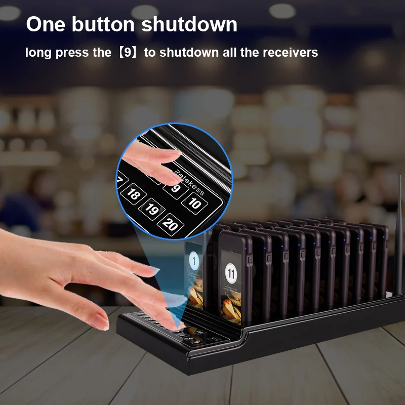 RETEKESS T112 Restaurant-Pager, kabelloses Rufsystem, 30 Coaster-Vibrationsempfänger, 3 Prompt-Modi für Cafés, Food Courts, Kliniken – Detail 8