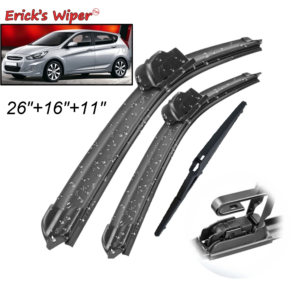 Erick's Wiper Front & Rear Wiper Blades Set For Hyundai Solaris RB Hatchback 2010 - 2017 Windshield Windscreen Window 26