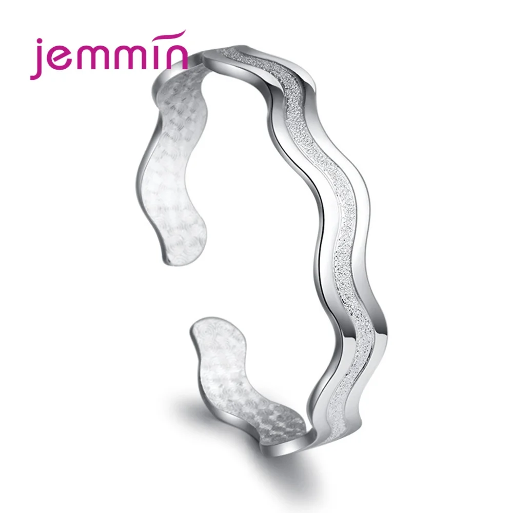 Elegant Pulseiras 925 Sterling Silver Nubuck Water Wave Shape Cuff Bracelets Simple Opening Bangle Women's Party Jewelry