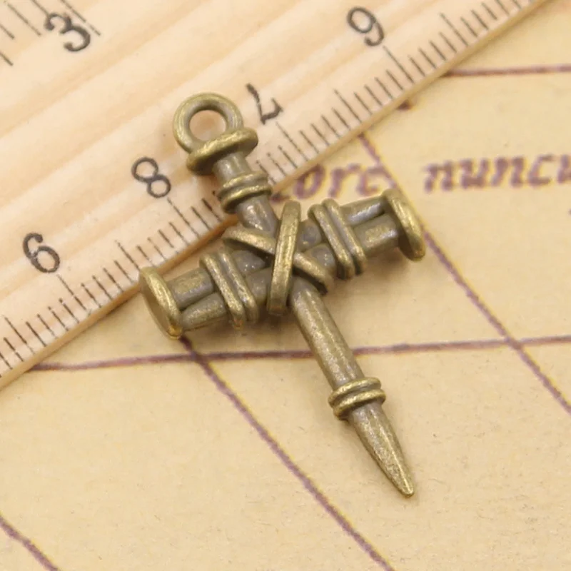 10pcs Charms Winding Rope Dagger Cross 34x20mm Tibetan Bronze Silver Color Pendants Antique Jewelry Making DIY Handmade Craft