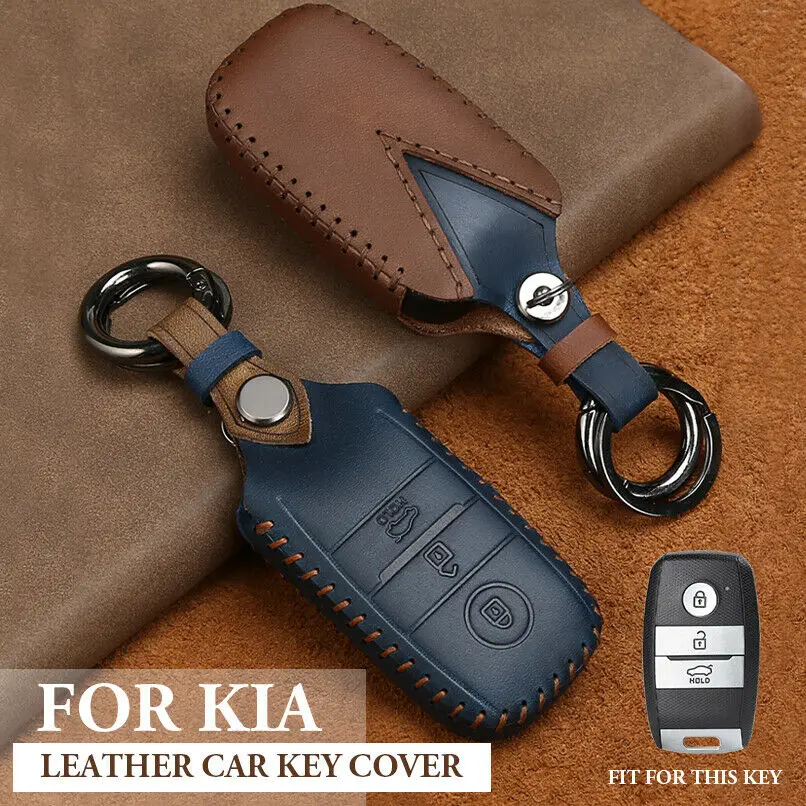 

1Pcs Handmade Genuine Leather Car Key Case Cover Key Holder With Keychain For Kia Optima K5 Sorento Carens Forte Soul