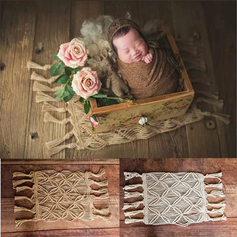 Newborn Photography Backdrop Blanket Bohemian  Handmade Knitting Blanket Baby Photogarphy Props Blanket Shoot Studio Accessies