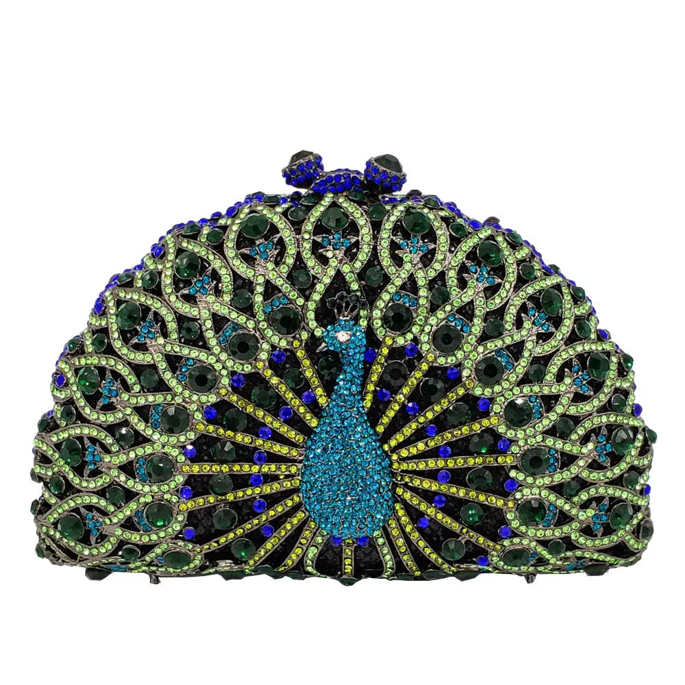 

17x11.5CM Clutch Bag Banquet Bag Metal Peacock Evening Bag Rhinestones Women Banquet Bag a5930