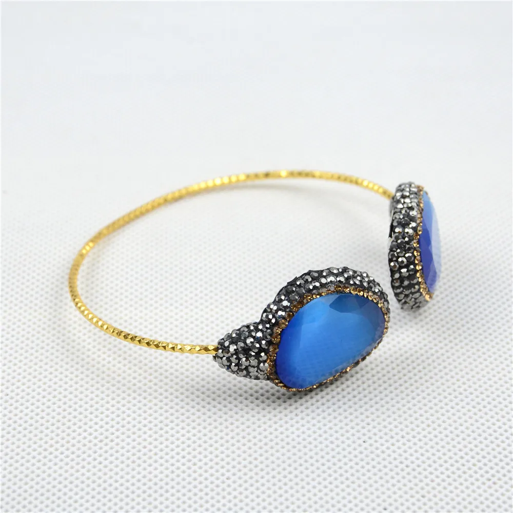 4Pcs Blue Stone Pendant Necklace Bracelet Ring Earrings Crystal Fashion Statement Jewelry Set Bridal Women Wedding Party Gifts