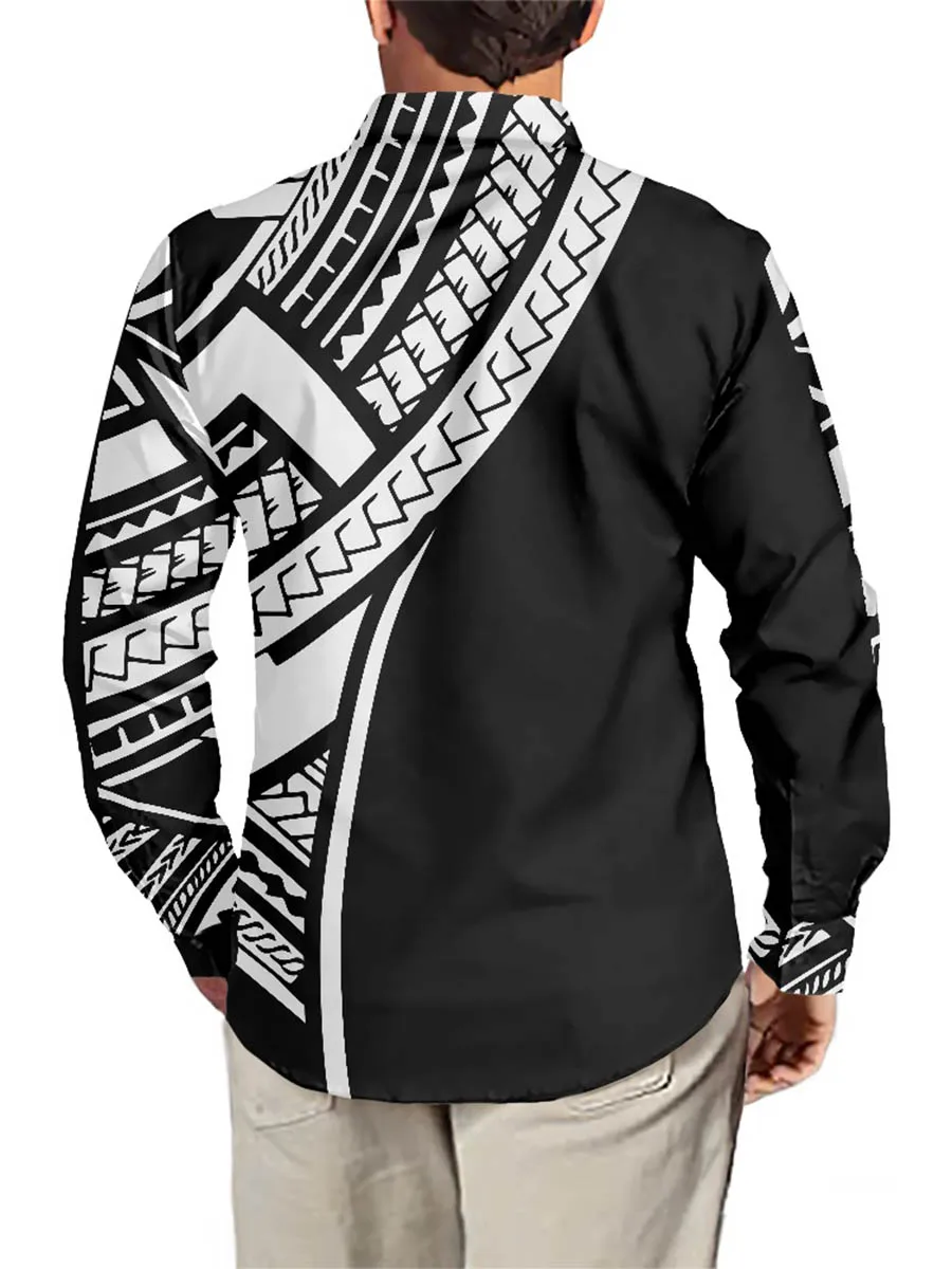 HYCOOL Dropshipping Samoa Polynesian Tribal Tattoos Print Men Long Sleeve Shirt Fall Fashion Streetwear Black Shirt For Men 2021