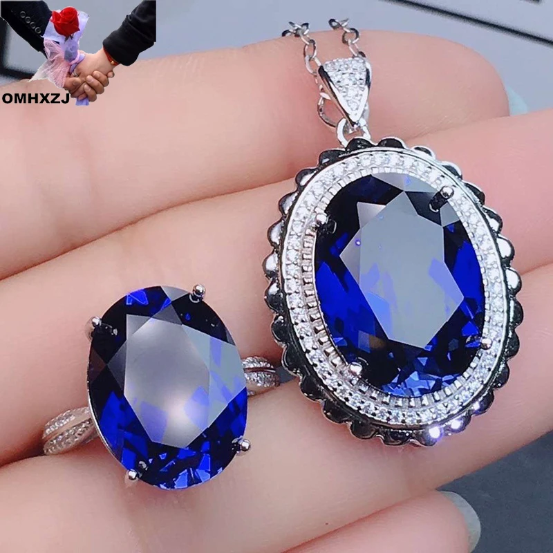 OMHXZJ Wholesale JE71 Fashion Fine Woman Party Birthday Wedding Gift Oval Heart AAA Zircon 18KT Gold Ring+Necklace Jewelry Set