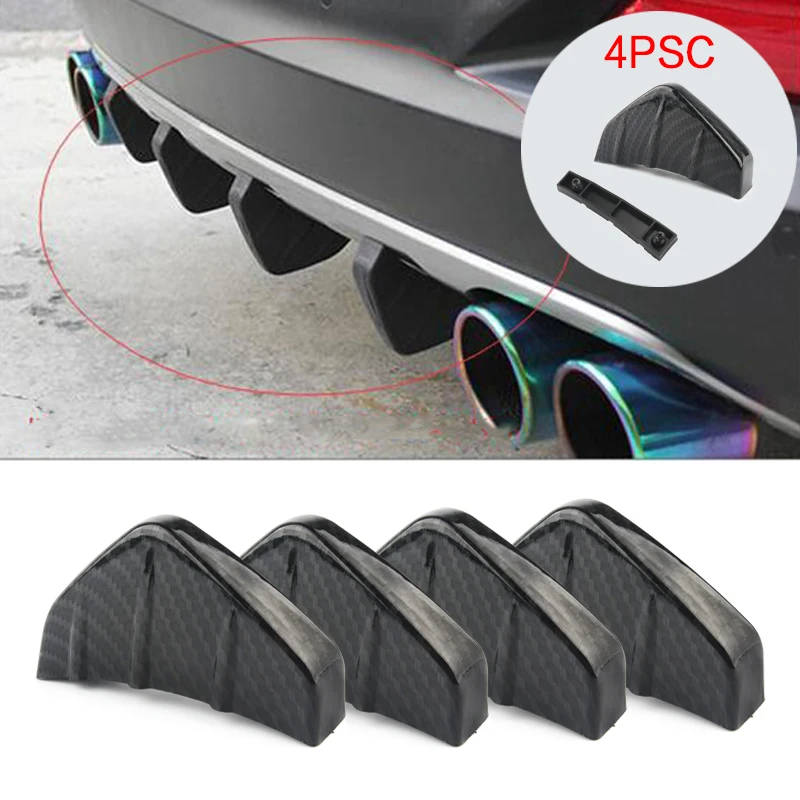 

4pc universal car modified rear bumper diffuser molded shark fin spoiler bumper chassis decorative installation deflector