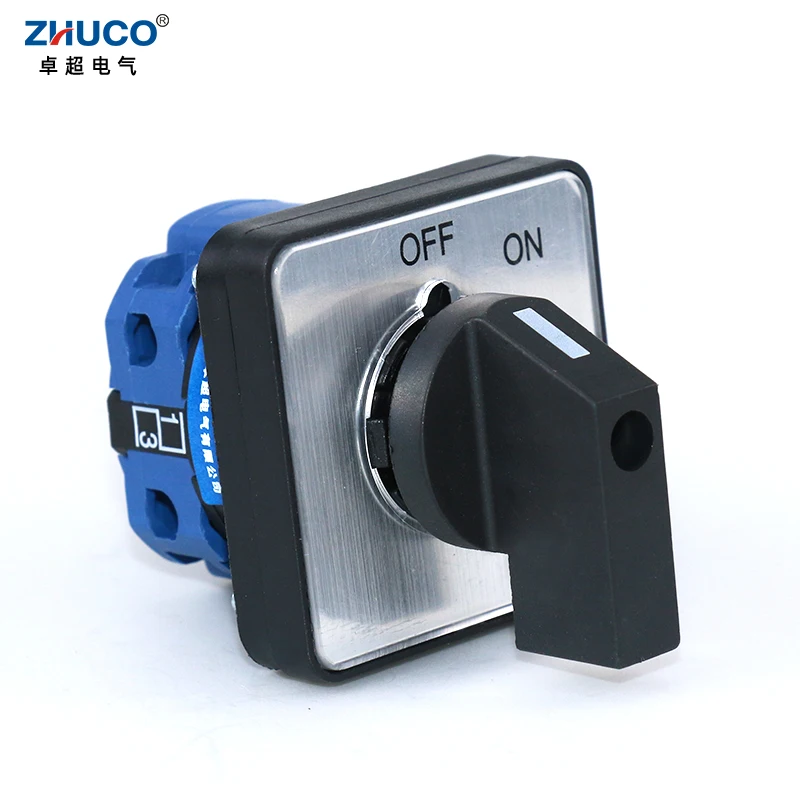 ZHUCO SZW26/LW26-20 20A 660V OFF-ON One Pole Two Position 64X64 48X48 mm Panel Electric Rotary Universal Changeover Cam Switch