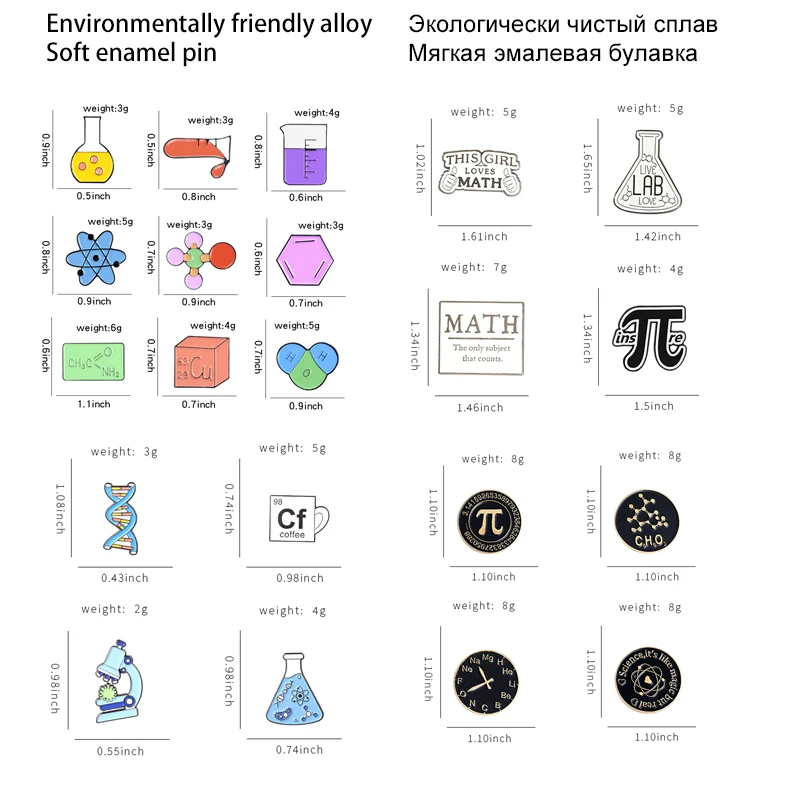 Labor Instrument Emaille Pins DNA Atom Symbol Broschen Abzeichen Dekoration auf Rucksack Caps Geschenk für Student Wissenschaftler – Detail 1
