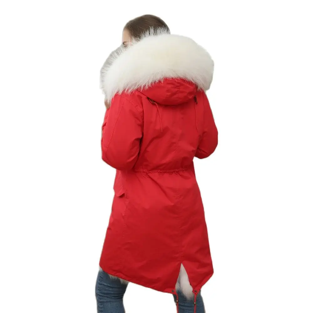 Parka longue à capuche avec col en fourrure de renard véritable pour femme, pardessus réversible blanc, dernière mode