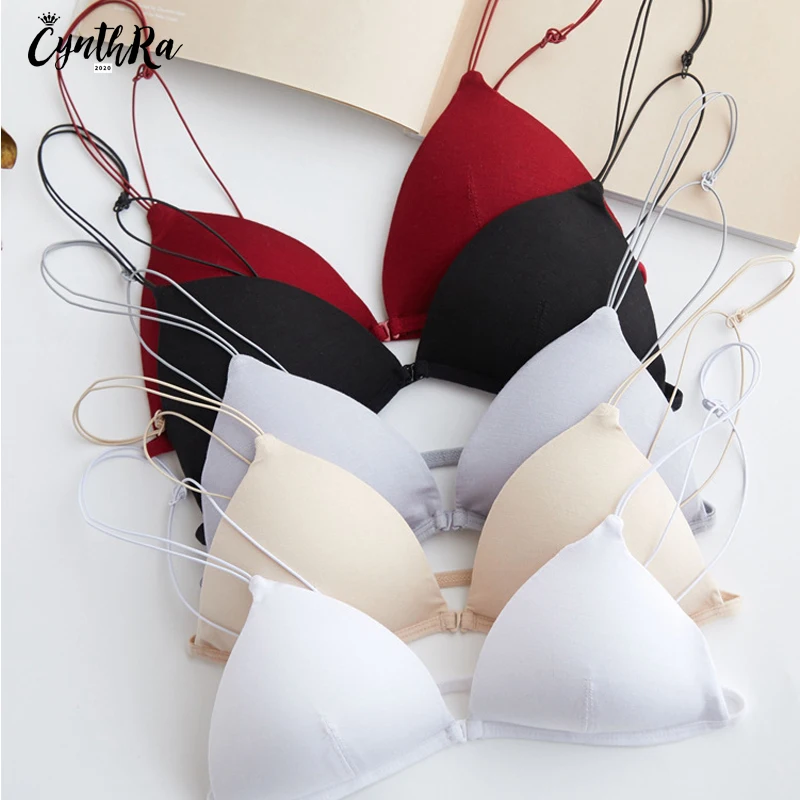 

CYNTHRA Women's Underwear Sexy French Wireless Bra Female Triangle Cup Bralette Thin Shoulder Strap Front Buckle Bra For Women