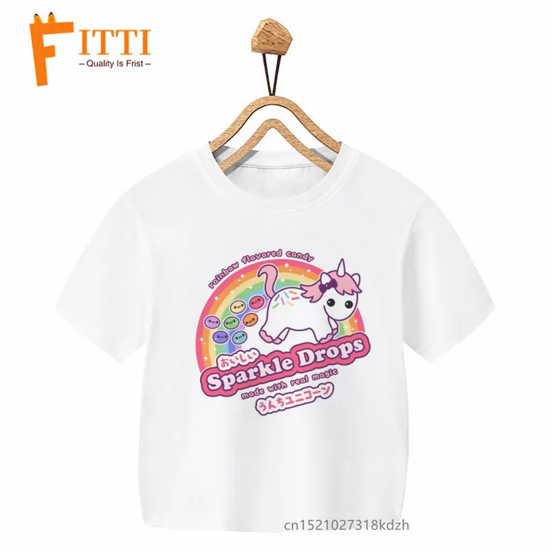 Cute Rainbow Unicorn Print Boys/Girls White T-shirt Kid Summer Harajuku Kawaii Funny Clothes Little Baby Y2K Clothes,Drop Ship