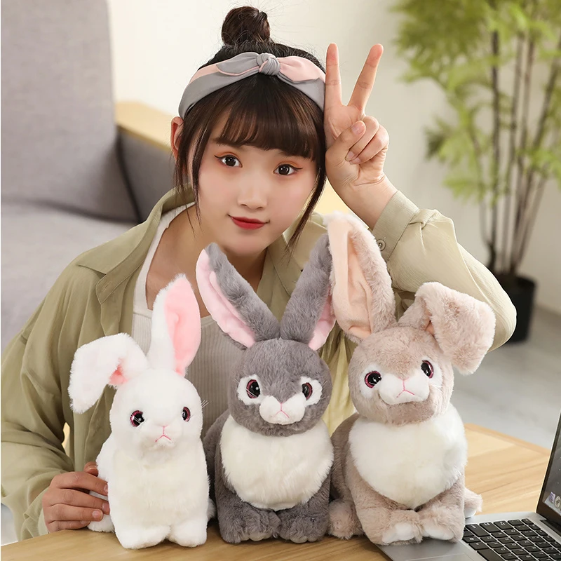 

32/40cm Realistic Cute Stuffed Rabbits Fur Lifelike Animal Dolls Plush Toys Easter Bunny Simulation Model Kids Birthday Gift