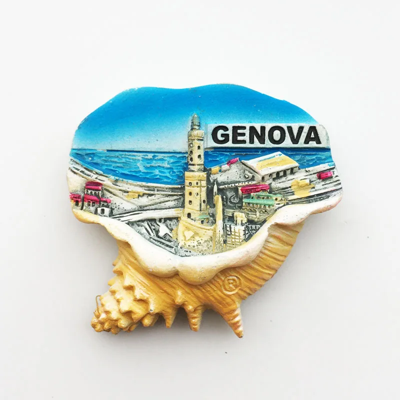 (Genoa Italy) Fridge Magnet,Creative Travel Commemorate Crafts 3D Ornaments Magnetism Resin Material Refrigerator Stickers