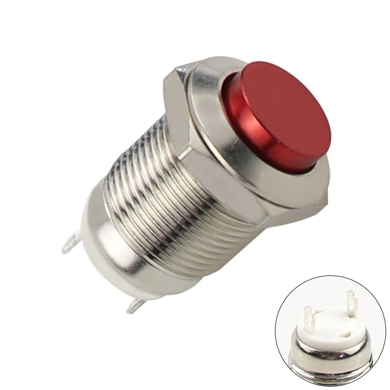 

12mm Oxide Aluminium Red Blue Green Black Yellow Waterproof Metal Push Button Switch High Flat Head Momentary Fixation Latching