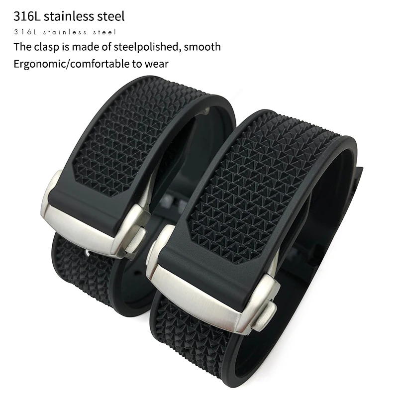 20mm 21mm 18mm 19mm High Quality Rubber Silicone Watchband Fit for Omega Speedmaster Watch Strap Steel Deployment Buckle