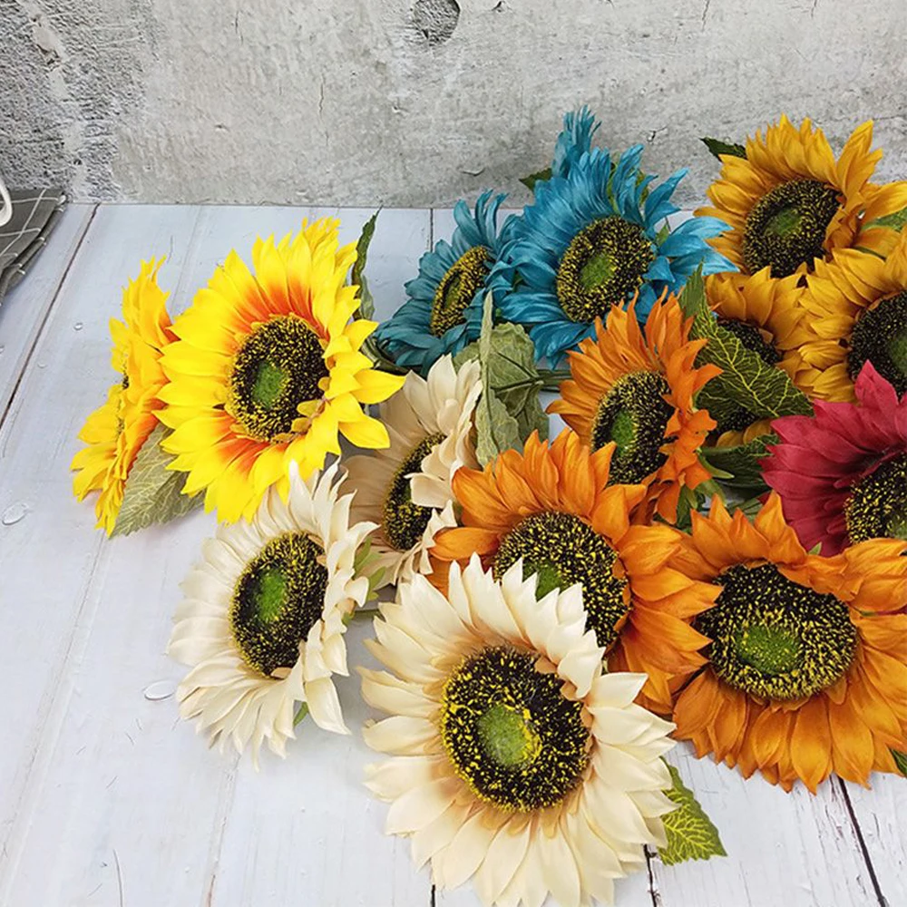 14cm Large Silk Sunflower Handmade Artificial Flowers Head For Wedding Box Decoration DIY Garland Decorative Floristry Flowers