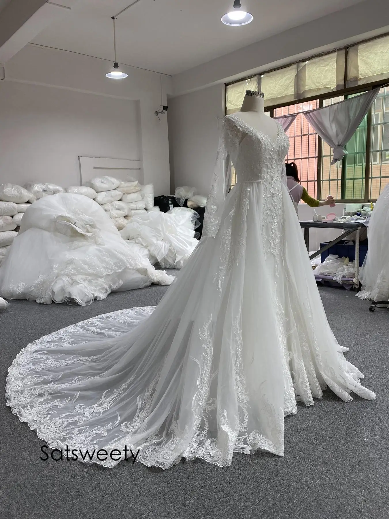 Echte Foto Kralen Trouwjurk 2022 Een Lijn Bridal Jurken Afneembare Rok Aangepaste Vestido De Noivas