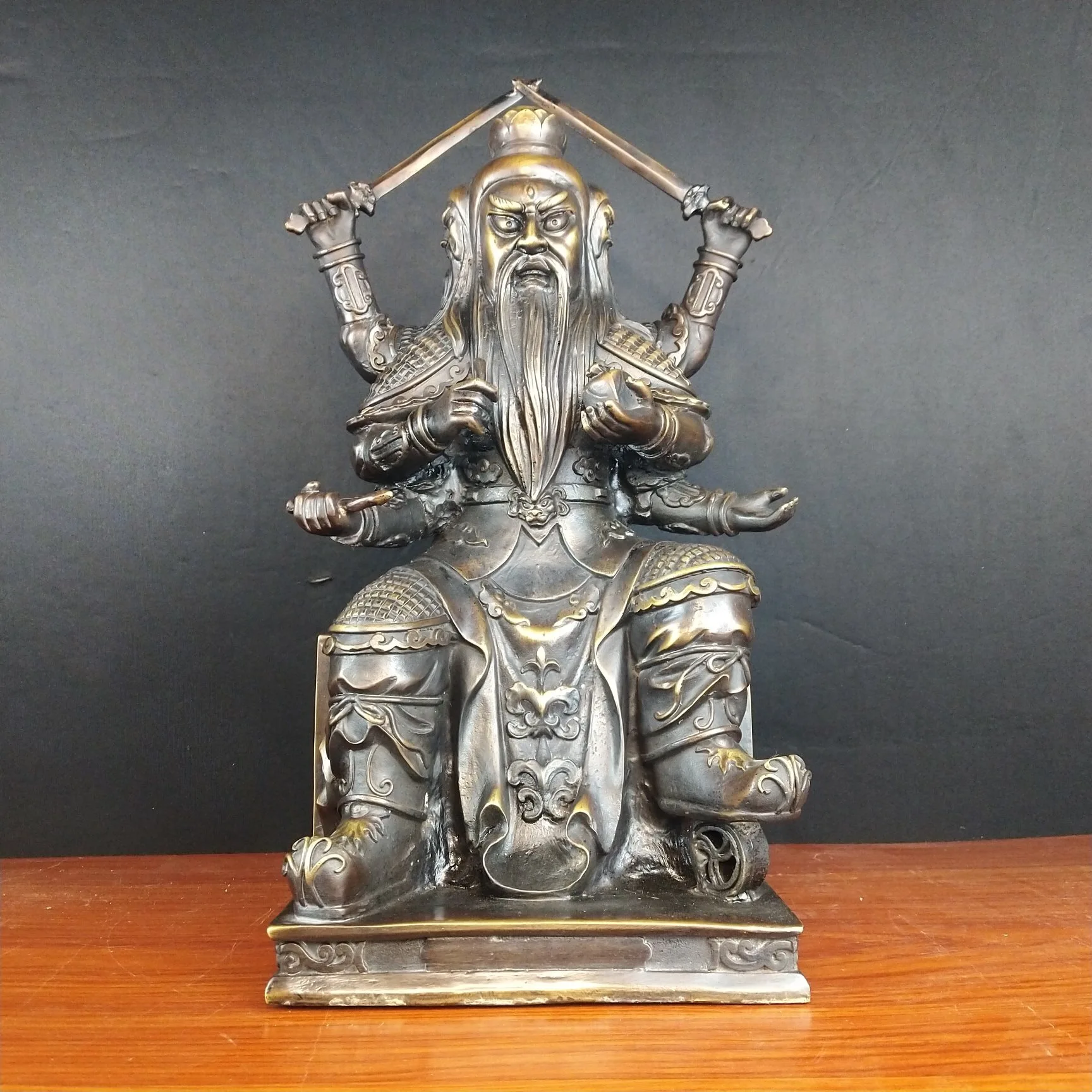 China enshrines gods 40CM 6 arms Vulcan warrior bronze statue 2 color options