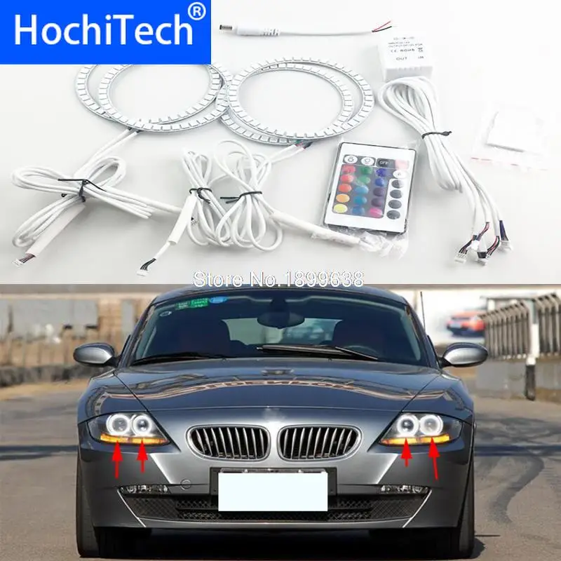 4pcs Super bright 7 color RGB LED Angel Eyes Kit with a remote control car styling for BMW Z4 E85 2002-2008 SCHEINWERFER