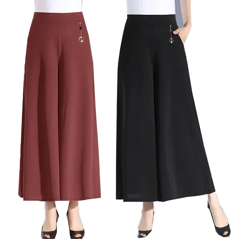 

Fashion Summer Ladies Wear Culottes Wide Leg Pants Thin Section Tight High Waist Cropped Trousers Ice Cool Women's Pants