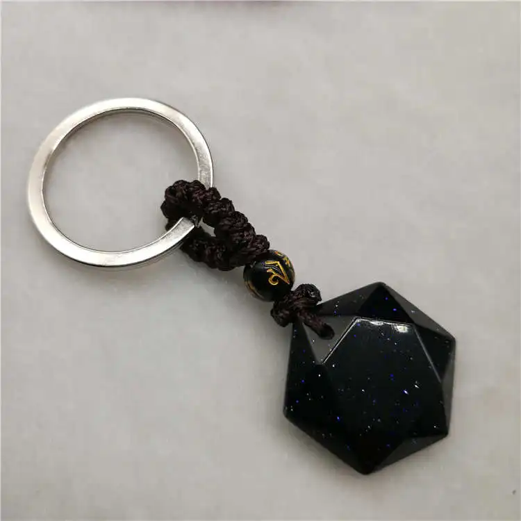 Drop Shipping Natural Energy Stone Blue sandstone Six Stars Lucky Amulet  keychain Protect your safety Love simple fashion