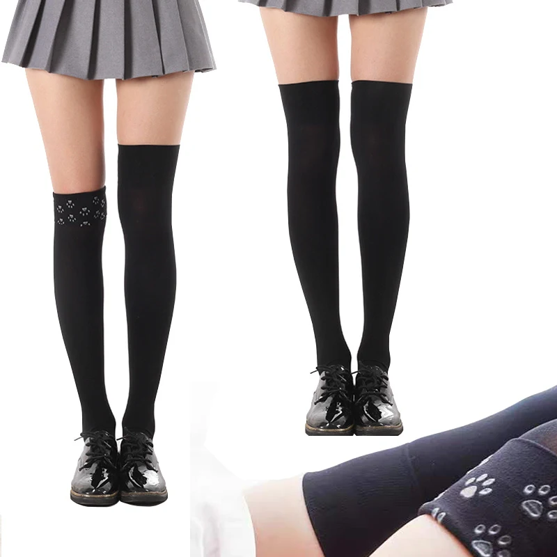 

Japanese cat claw non-slip knee socks student college style uniform socks black and white thigh socks silicone non-slip