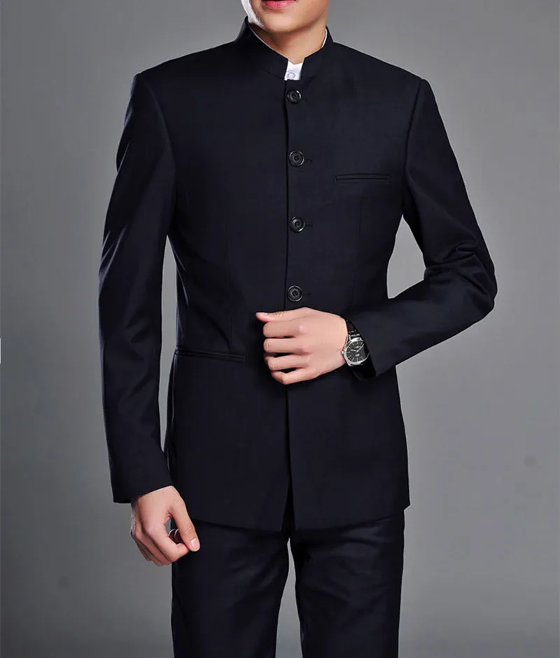 

Stand Collar Chinese Tunic Men Suit Set Latest Coat Pant Designs Suits Groom Male Suit Costume Made Plus Size (Jacket+Pants) New