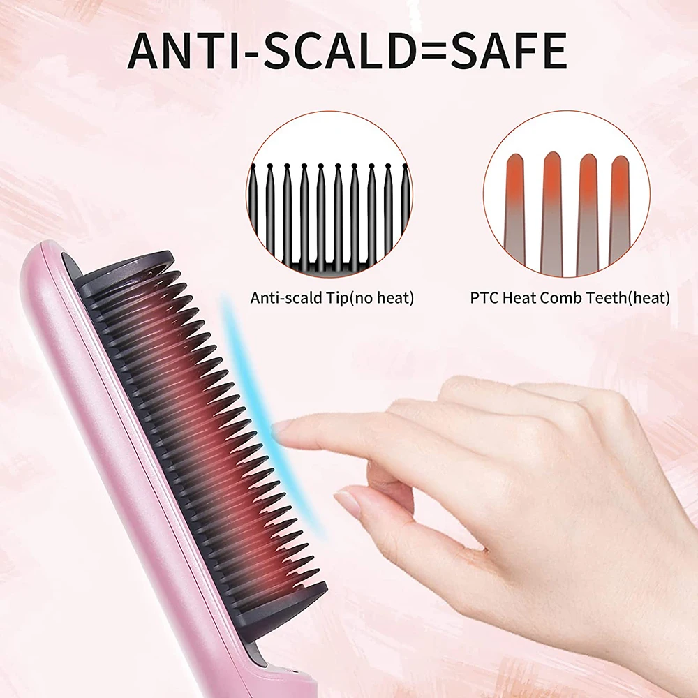 Hair Straightener Comb Ceramic Coating Fast Heat-up Straightening Brush Curling Comb Anti-scald Flat Iron Dual Voltage