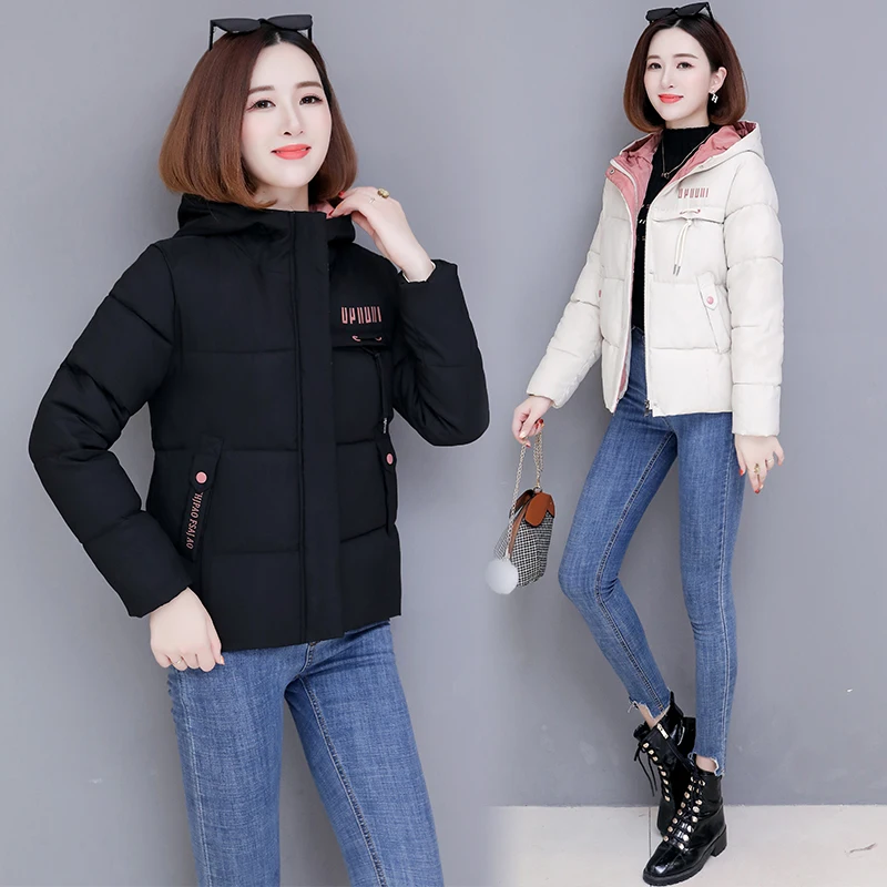 Alta qualidade casaco de inverno das mulheres 2022 moda inverno jaqueta feminina algodão acolchoado parka outwear com capuz curto casacos femininos